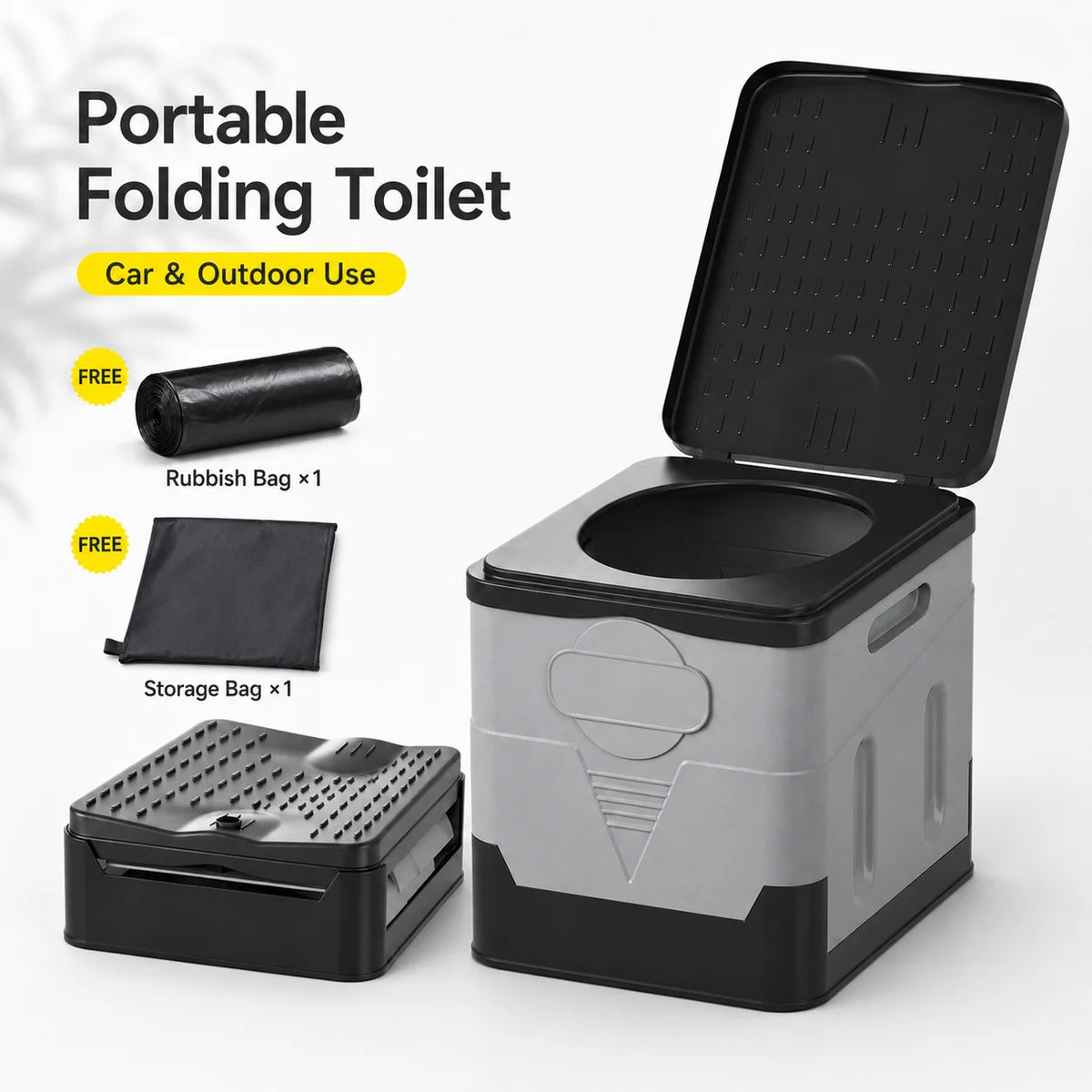 Portable Folding Toilet With Lid For Camping And Road Trips