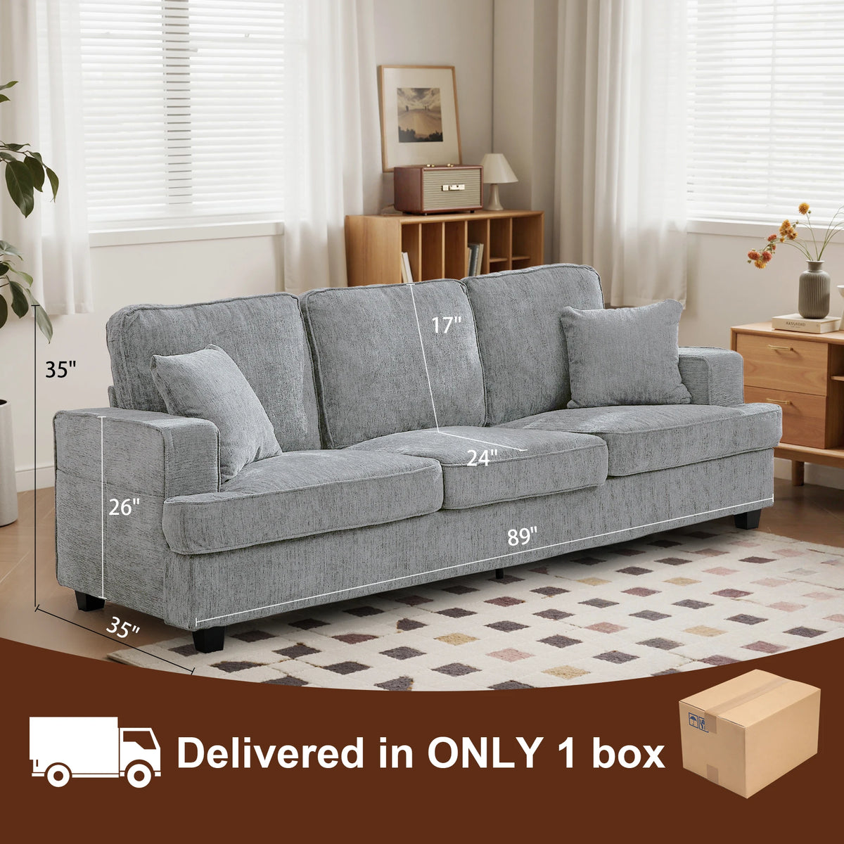 Modern Chenille Cloud Sofa With Soft Seats For Living Room