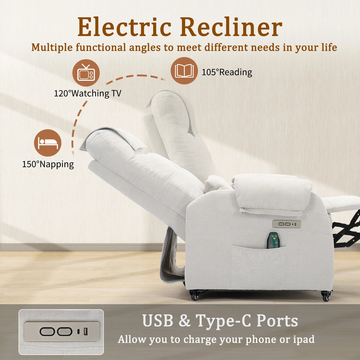 KORSER Power Recliner Chair With USB Ports For Small Spaces