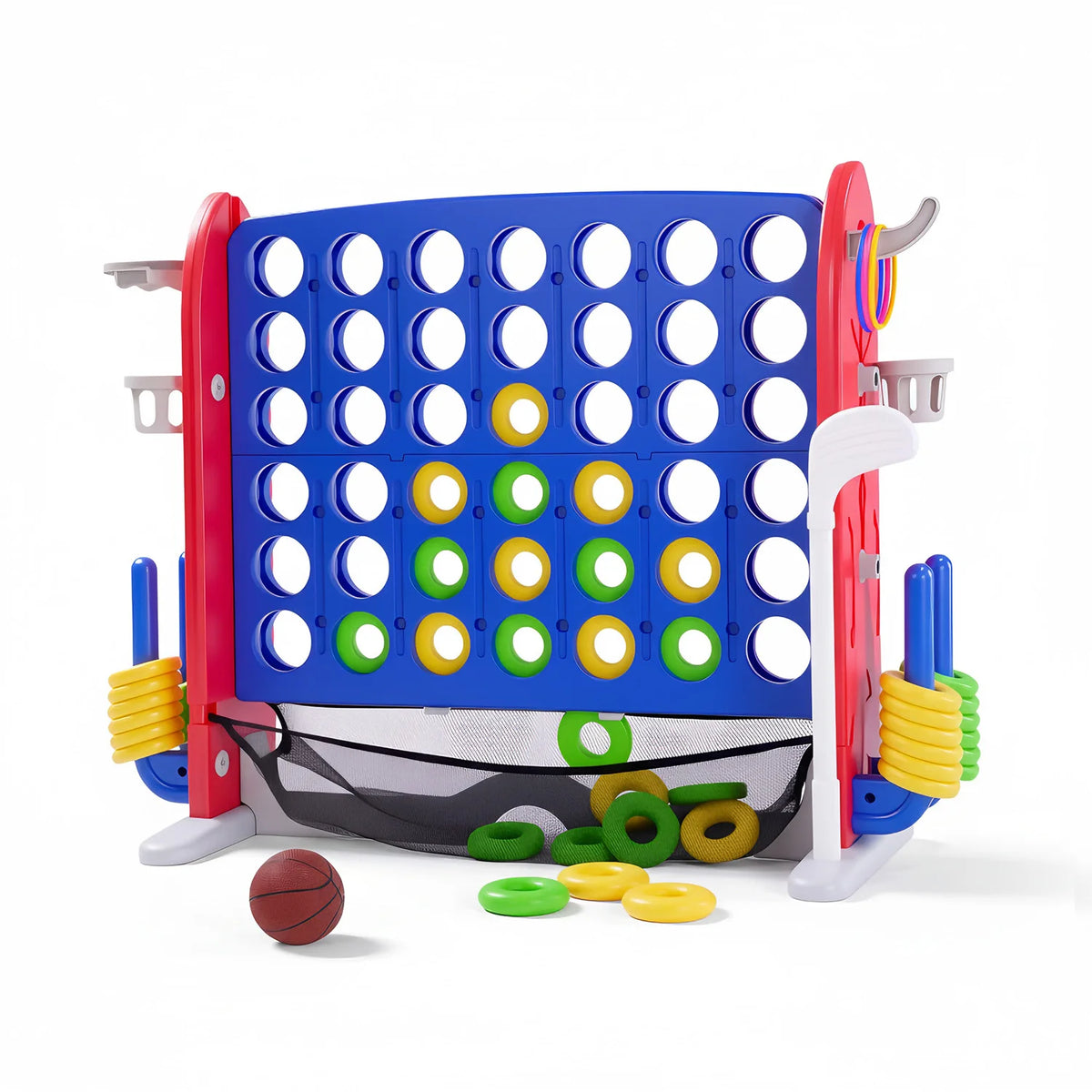 Outdoor Four In A Row Basketball And Ring Toss Game Set