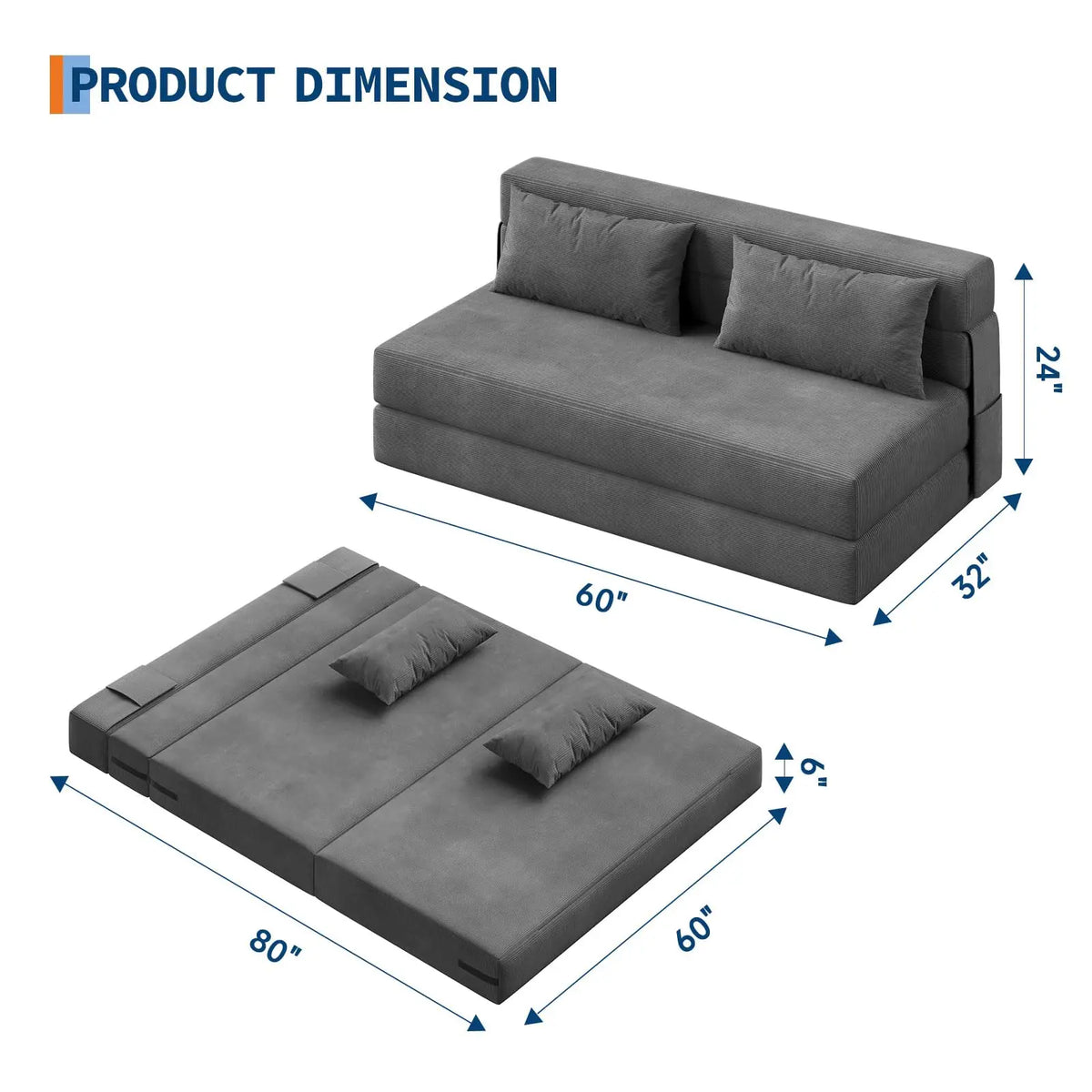HiMISS Folding Convertible Sleeper Sofa Bed With Pillow