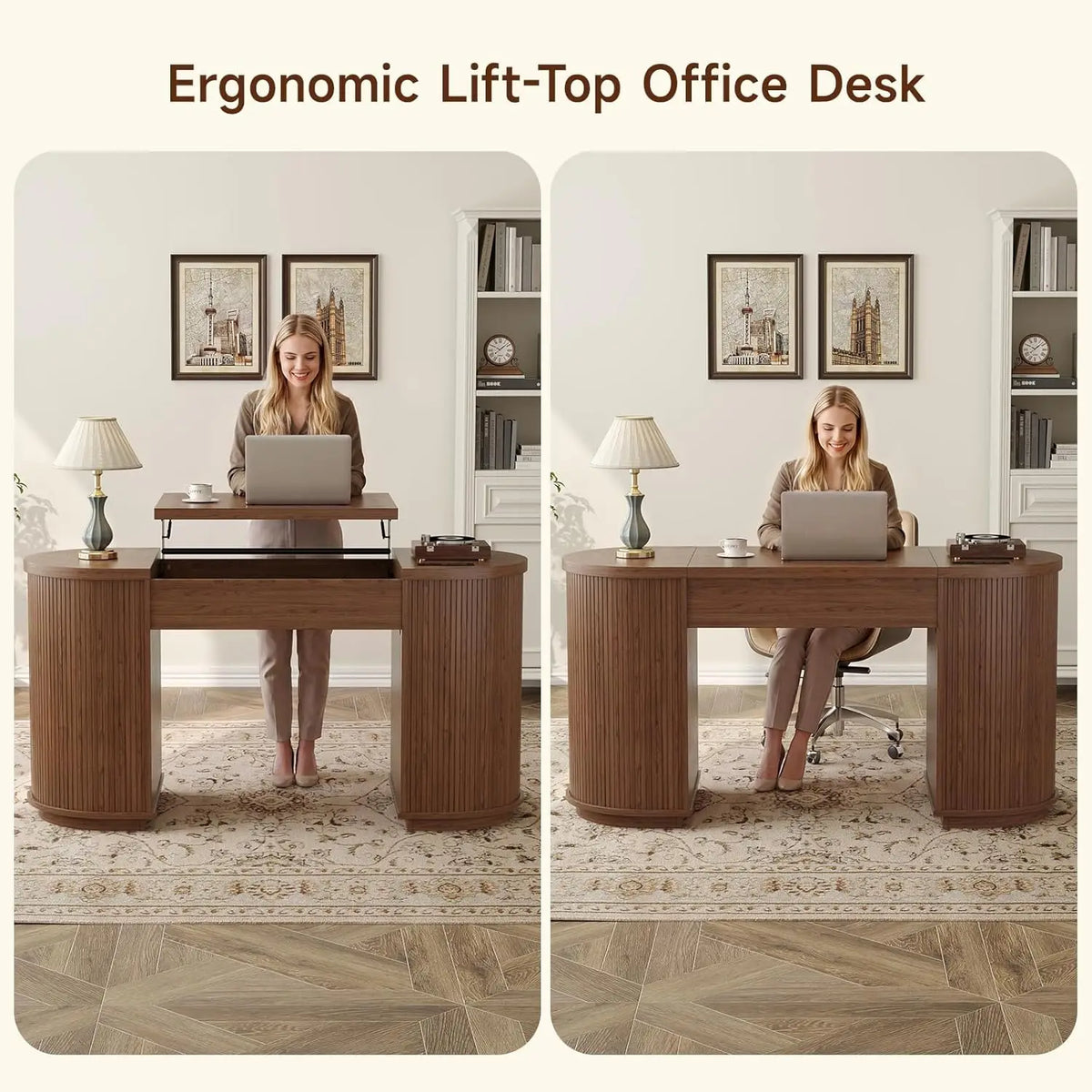 Onbrill Lift Top Office Desk With Usb Ports And Storage