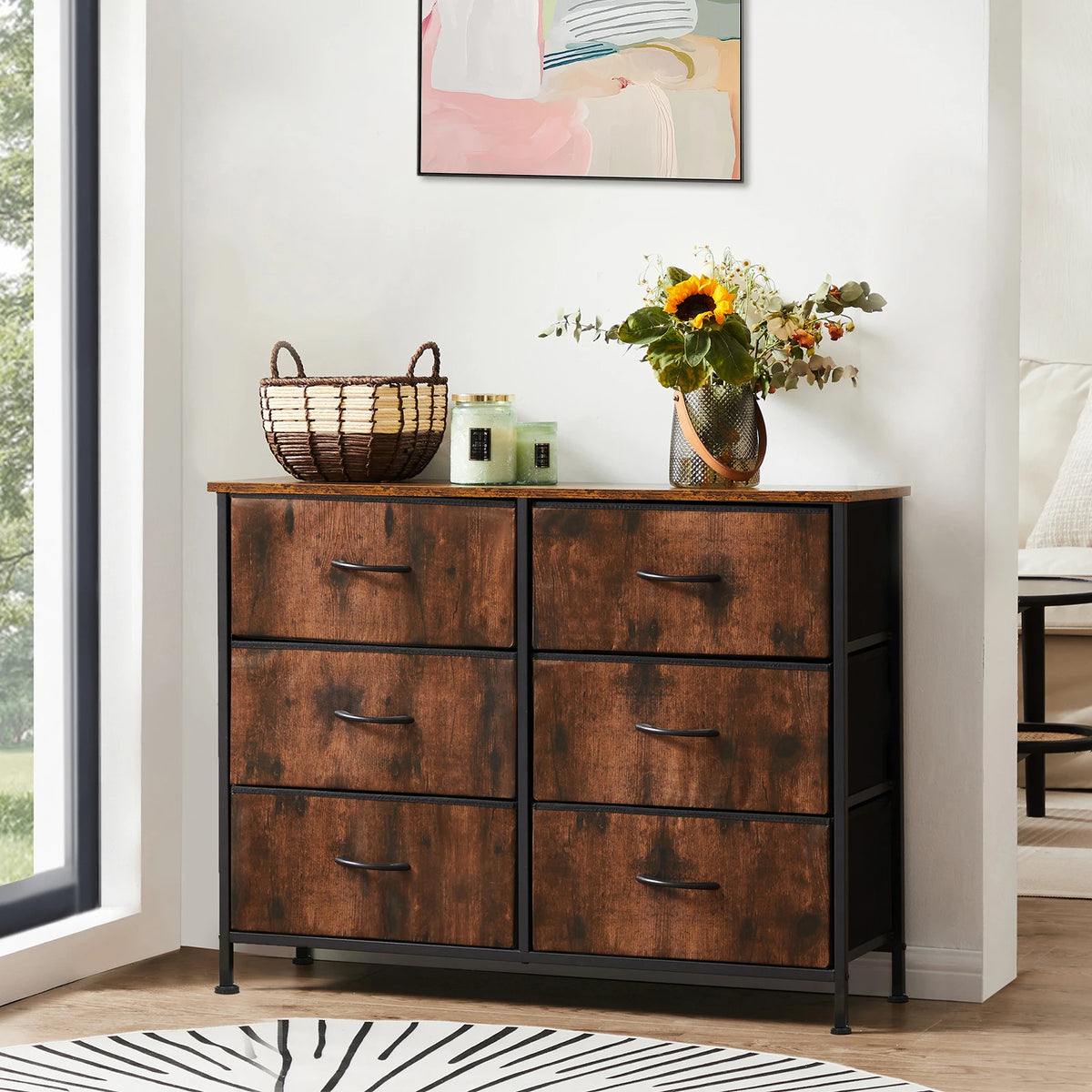 JHK Modern Fabric Storage Cabinet With Drawers For Living Room