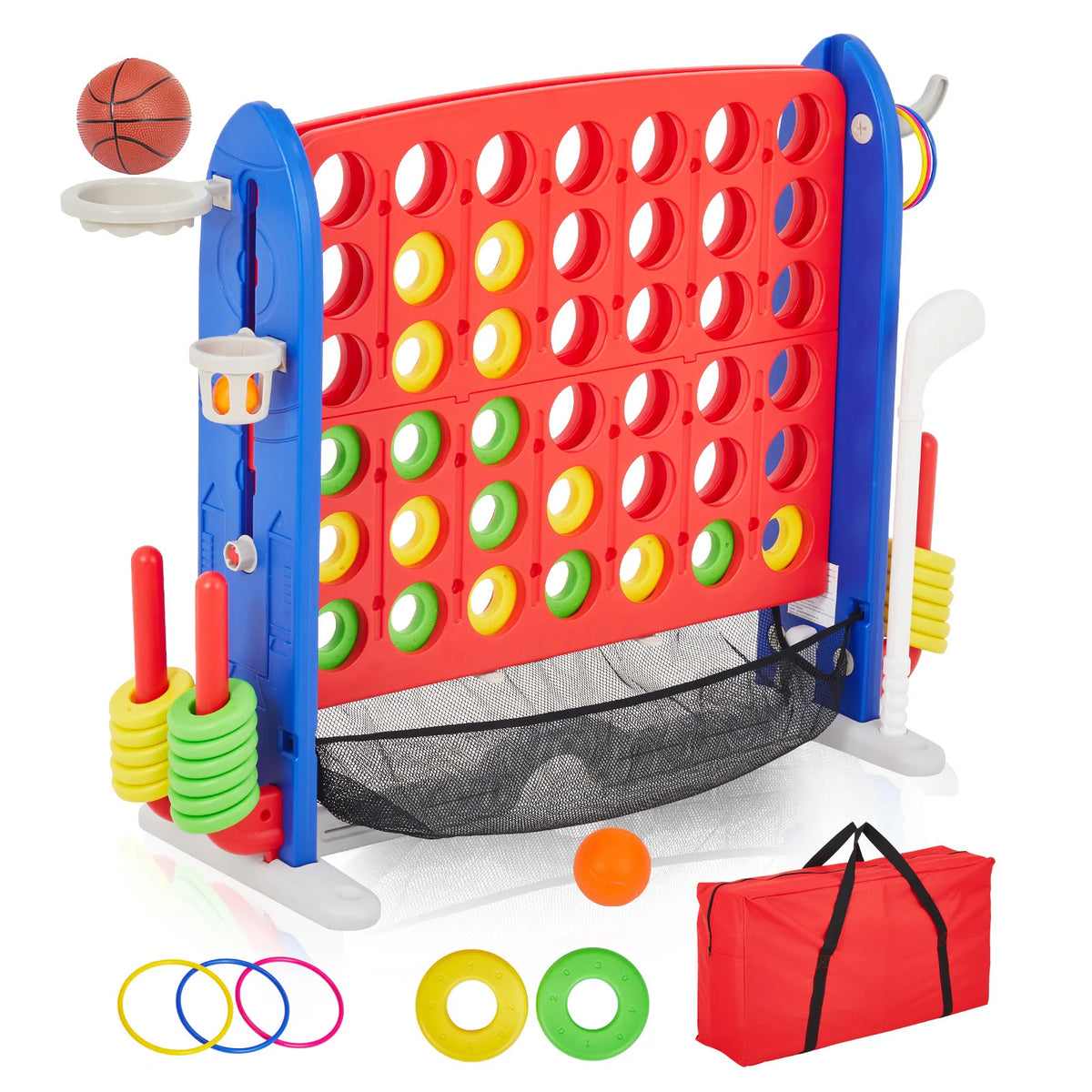 Outdoor Four In A Row Basketball And Ring Toss Game Set