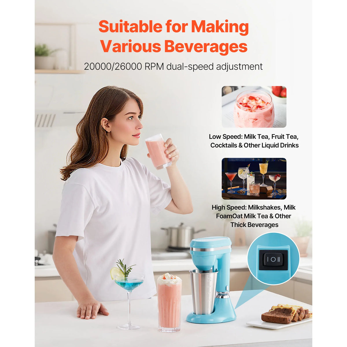 SucceBuy Milkshake Maker Drink Mixer With Dual Speed Control