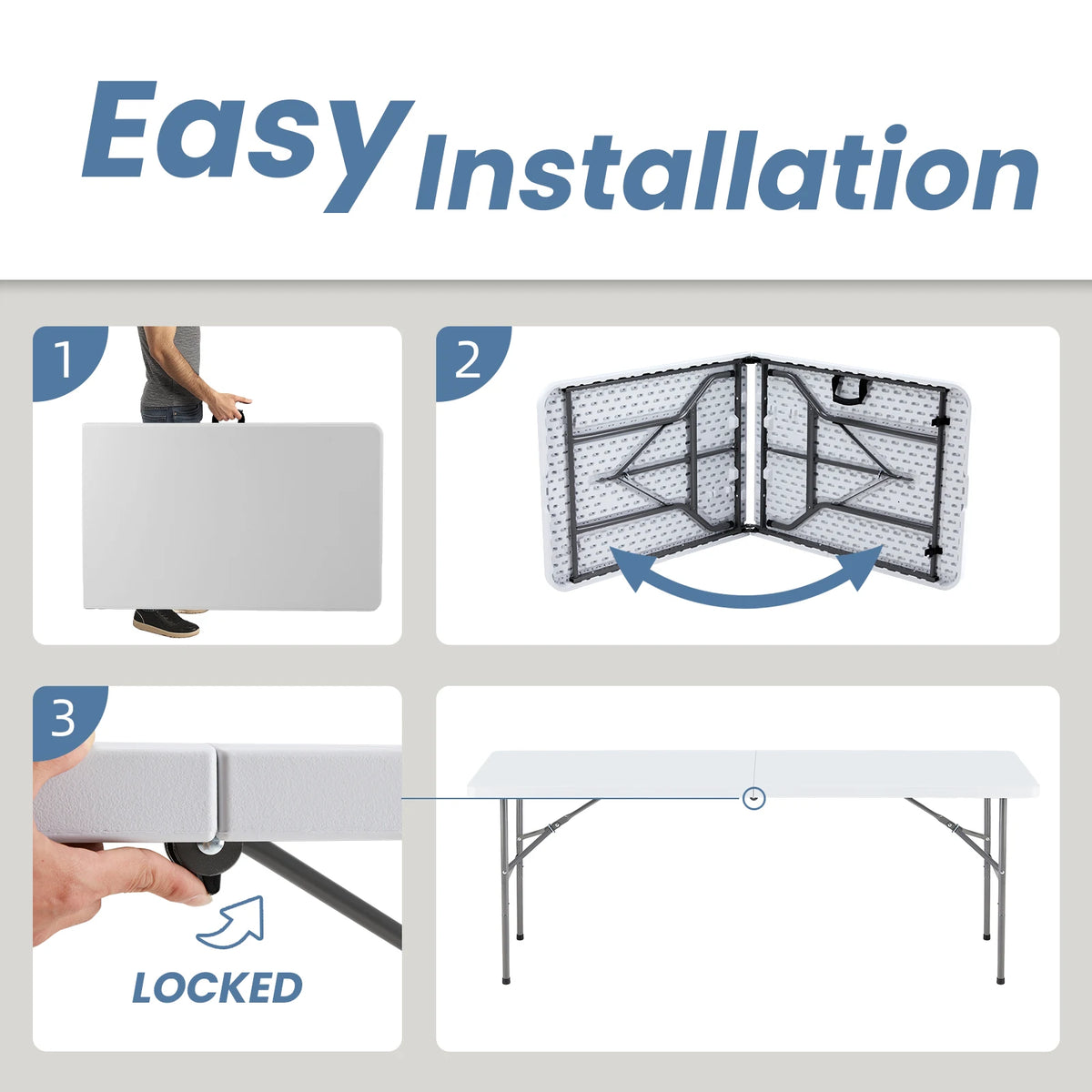 JHK Portable Folding Indoor Outdoor Table With Safety Lock