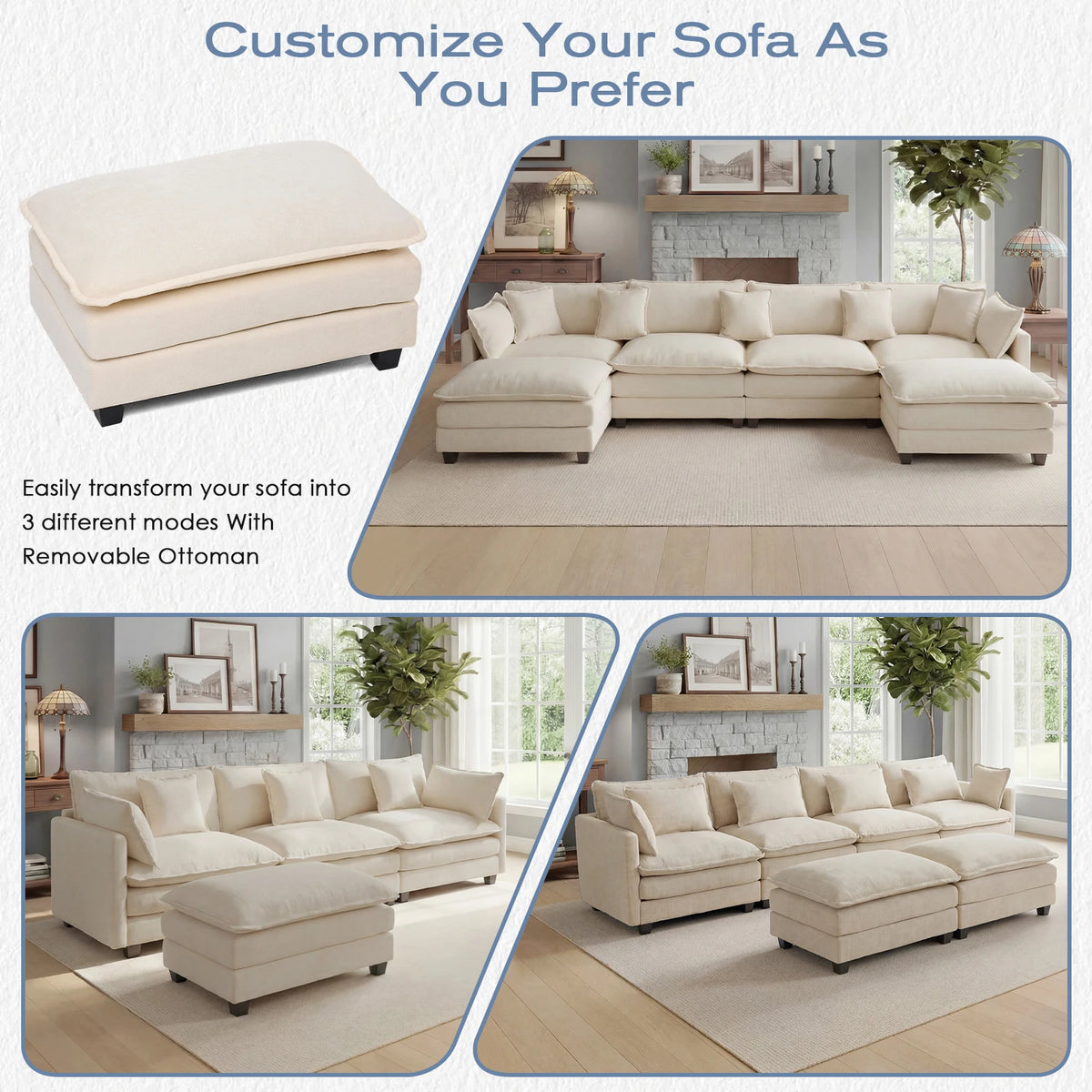 Redlife Modular Sectional Sofa With Ottoman And Deep Seat Comfort