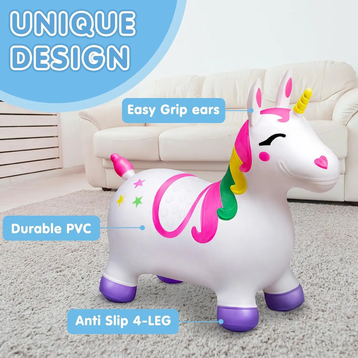 Joyfy Bouncy Unicorn Ride On Hopper Toy for Active Play