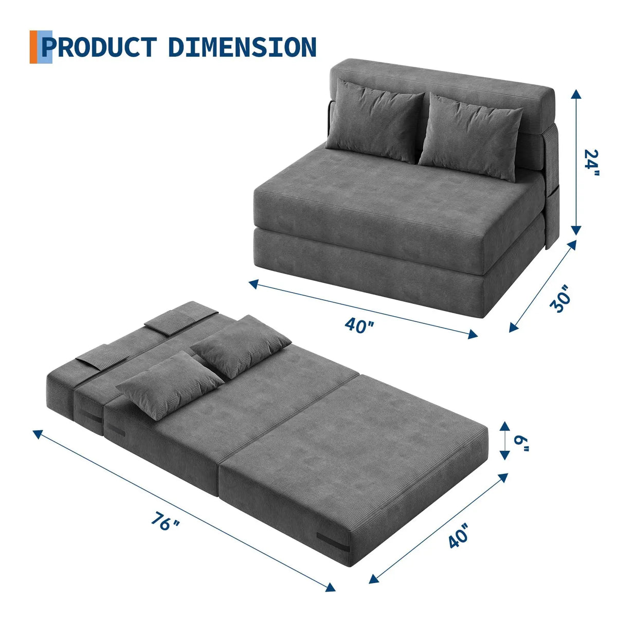 HiMISS Folding Convertible Sleeper Sofa Bed With Pillow