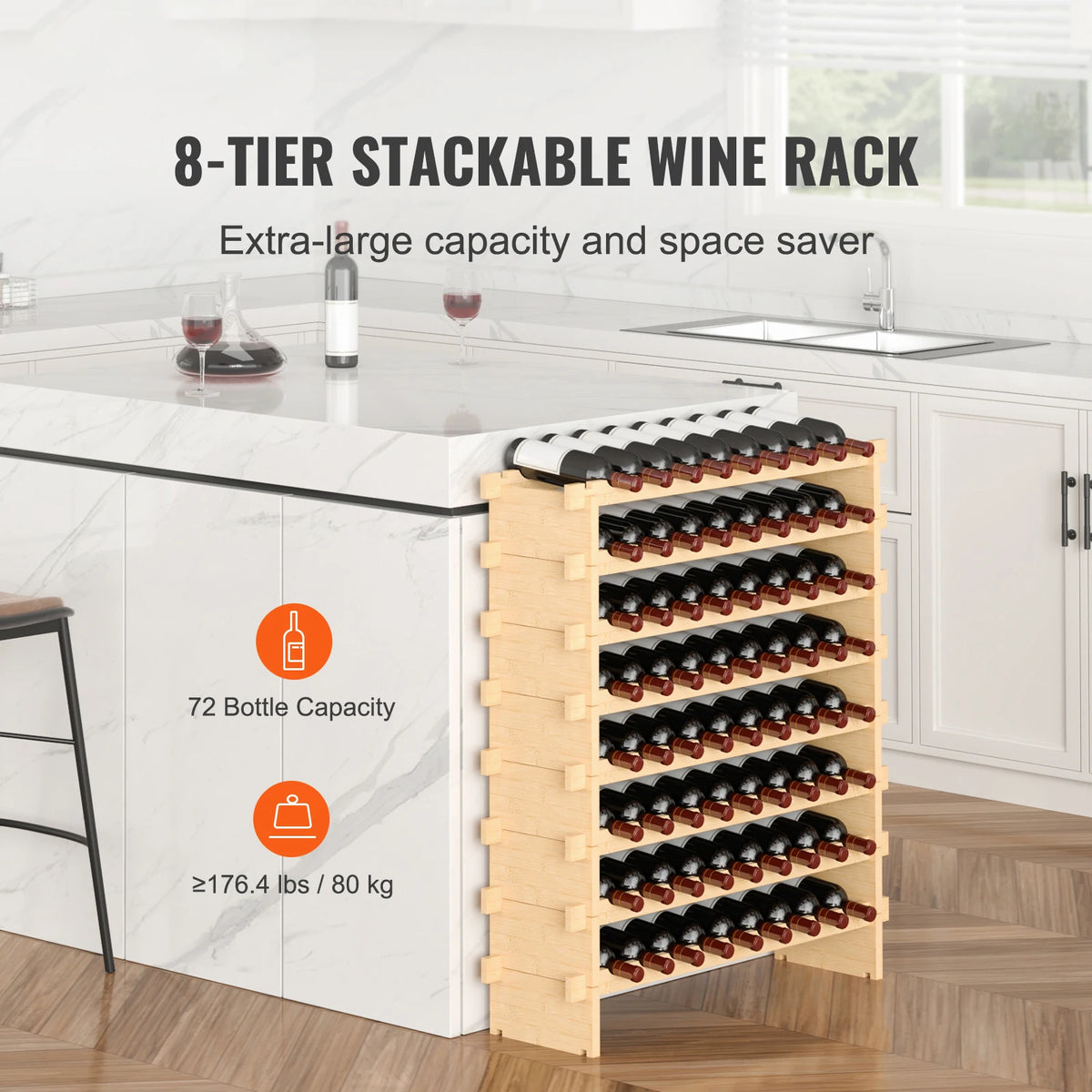 SucceBuy Free Standing Bamboo Stackable Modular Wine Rack