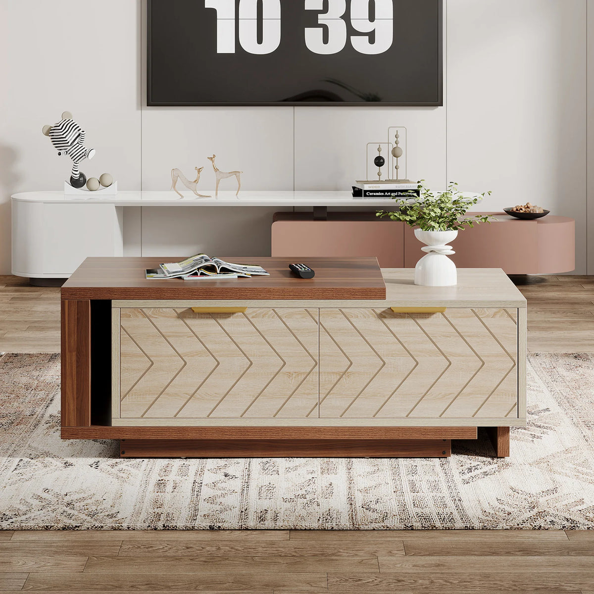 Tribesigns Extendable Reversible Wood Coffee Table With Two Storage Drawers