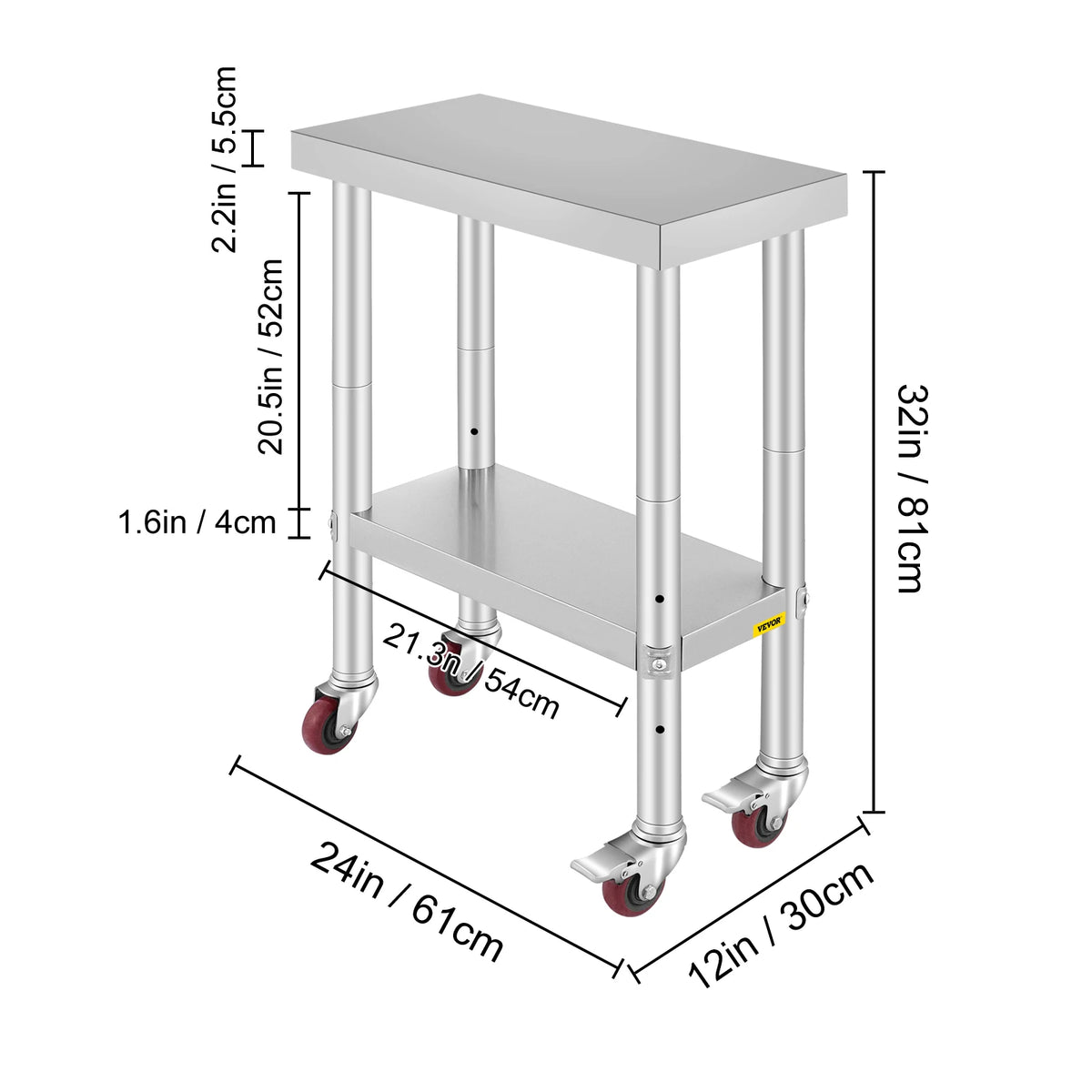 SucceBuy Stainless Steel Kitchen Prep Table With Backsplash And Casters
