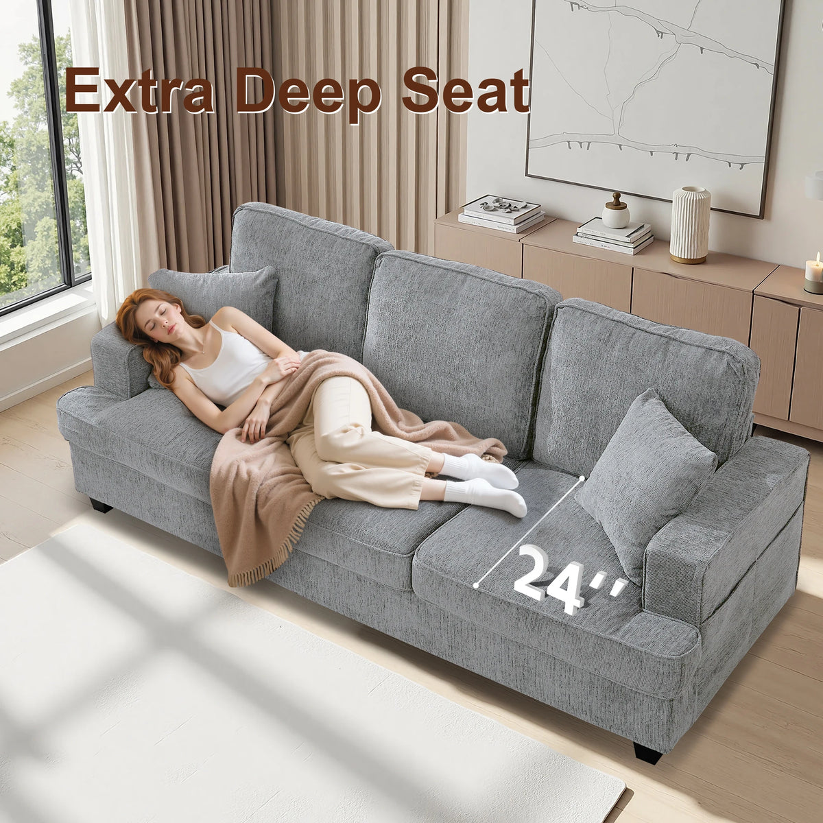Modern Chenille Cloud Sofa With Soft Seats For Living Room