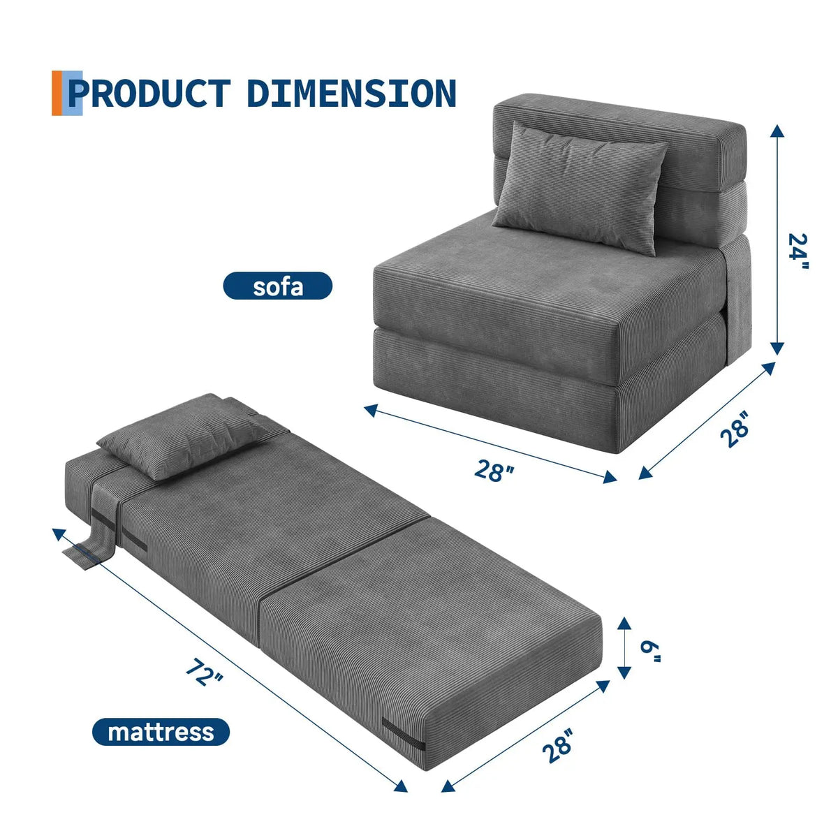HiMISS Folding Convertible Sleeper Sofa Bed With Pillow