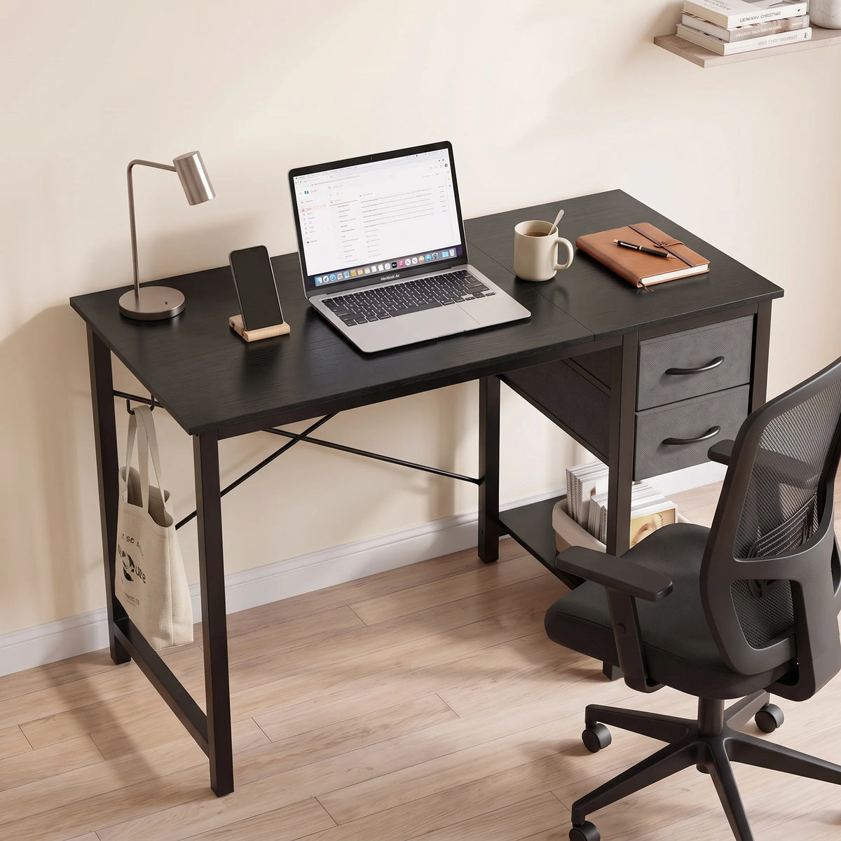 MCQ Standing Office Desk With Drawers, Storage And Side Hook