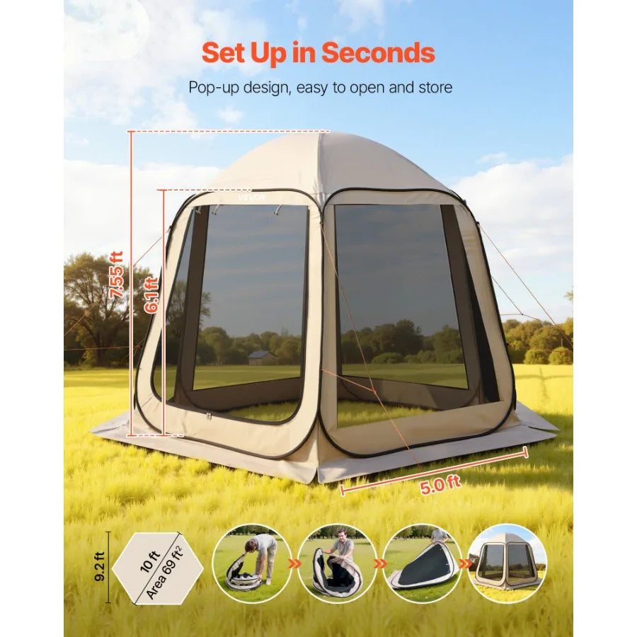 Pop Up Screen House Tent With Mesh Sides For Outdoors