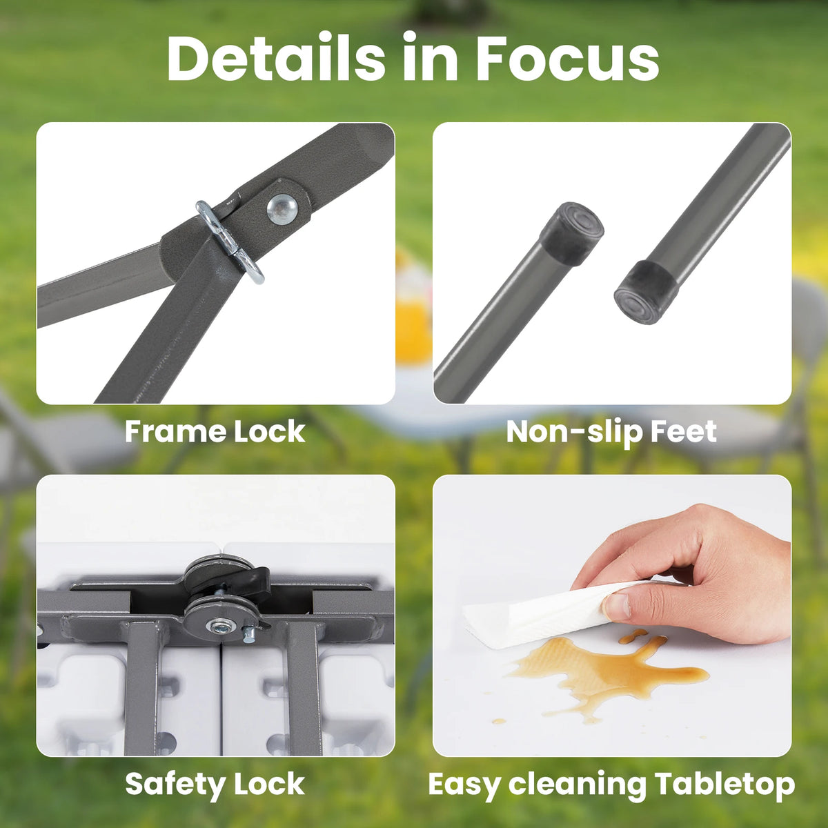 JHK Portable Folding Indoor Outdoor Table With Safety Lock