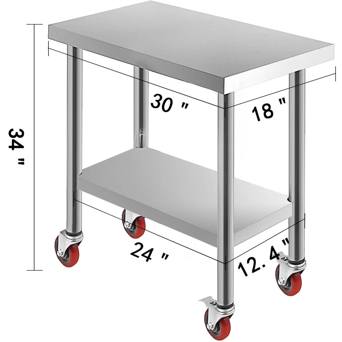 SucceBuy Stainless Steel Kitchen Prep Table With Backsplash And Casters