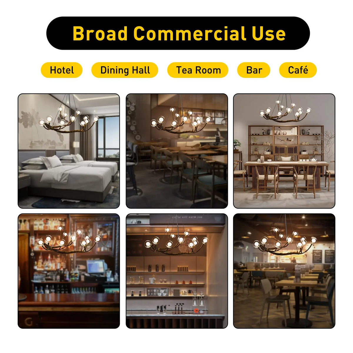 Bymaocar Retro Glass Globe Branch Chandelier With Modern Pendant Lighting