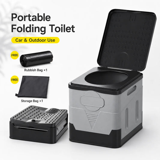 Portable Folding Toilet With Lid For Camping And Road Trips
