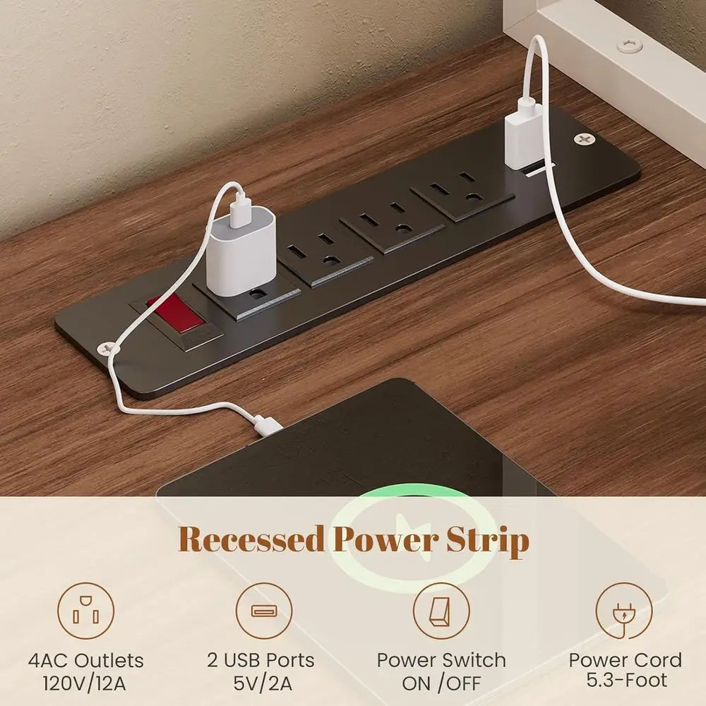L Shaped Metal Reversible Computer Desk With Power Outlet