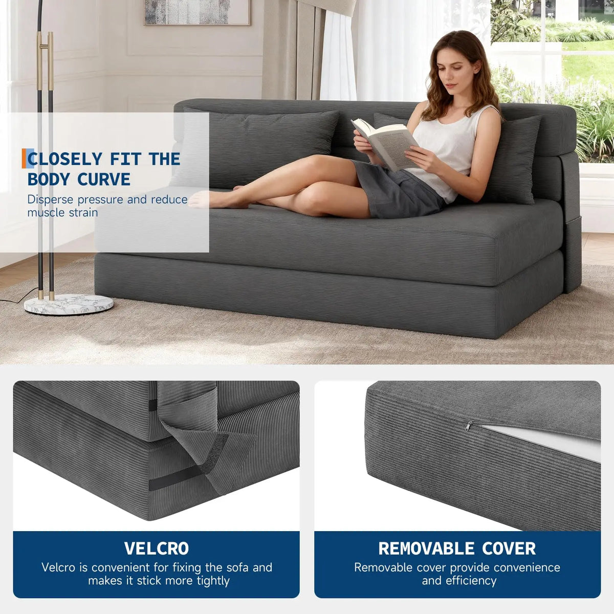 HiMISS Folding Convertible Sleeper Sofa Bed With Pillow