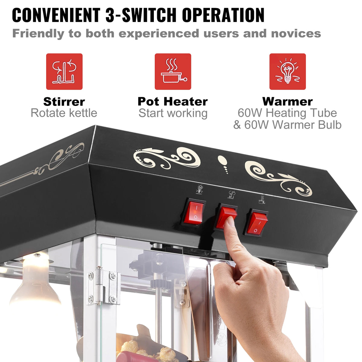 SucceBuy Commercial Countertop Popcorn Maker With Tempered Glass Display