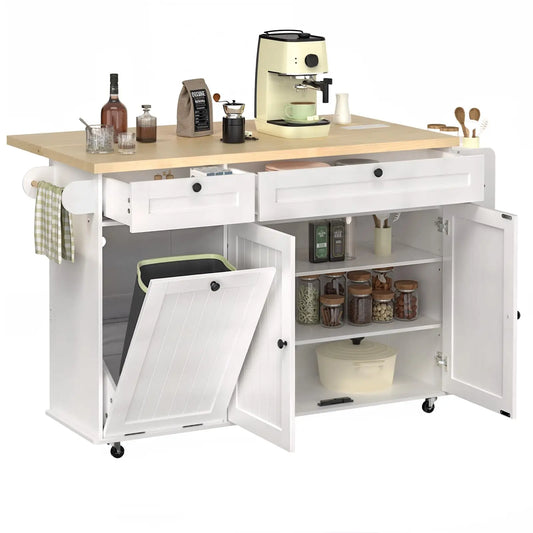 Onbrill Rolling Kitchen Island With Power Outlet And Wooden Drawers