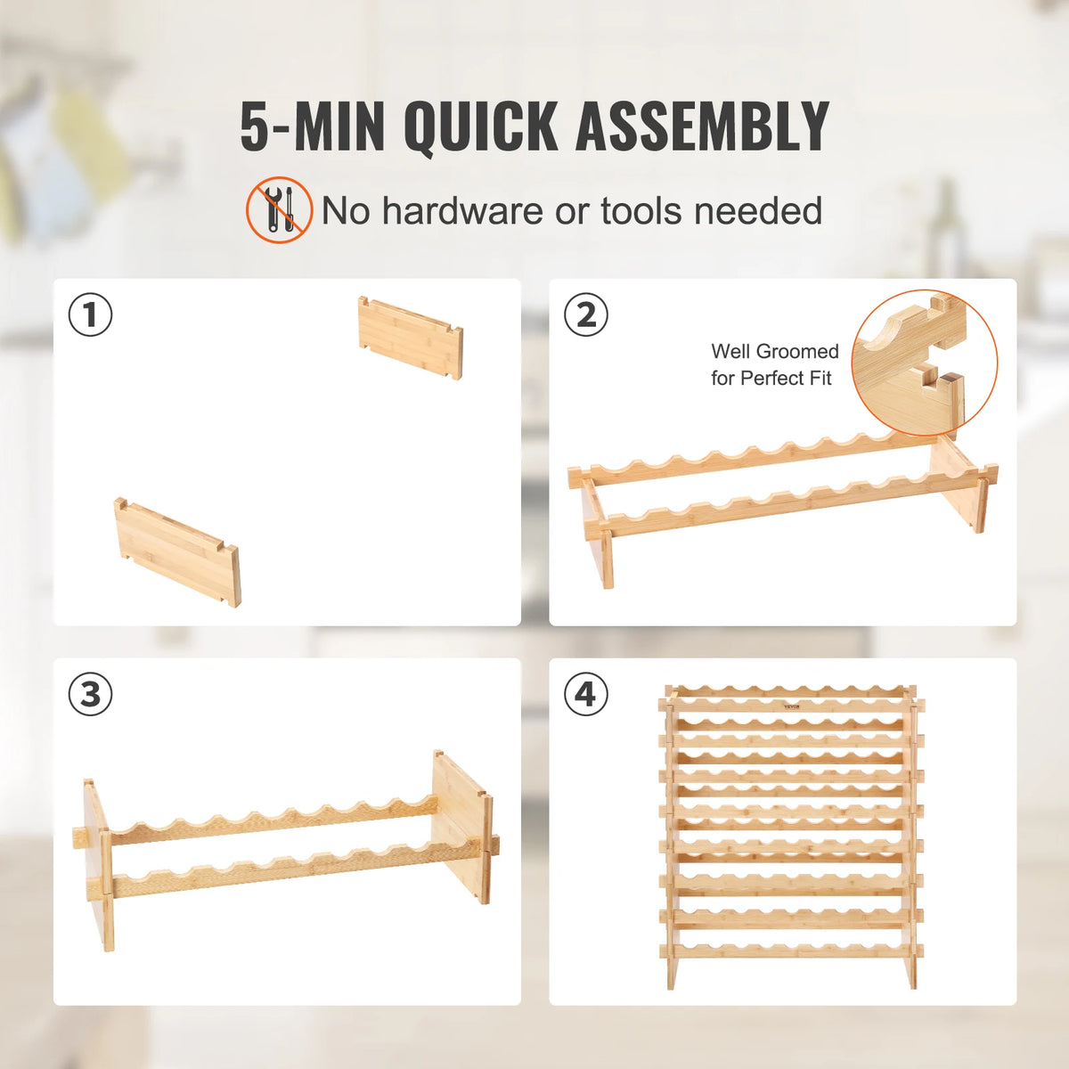 SucceBuy Free Standing Bamboo Stackable Modular Wine Rack
