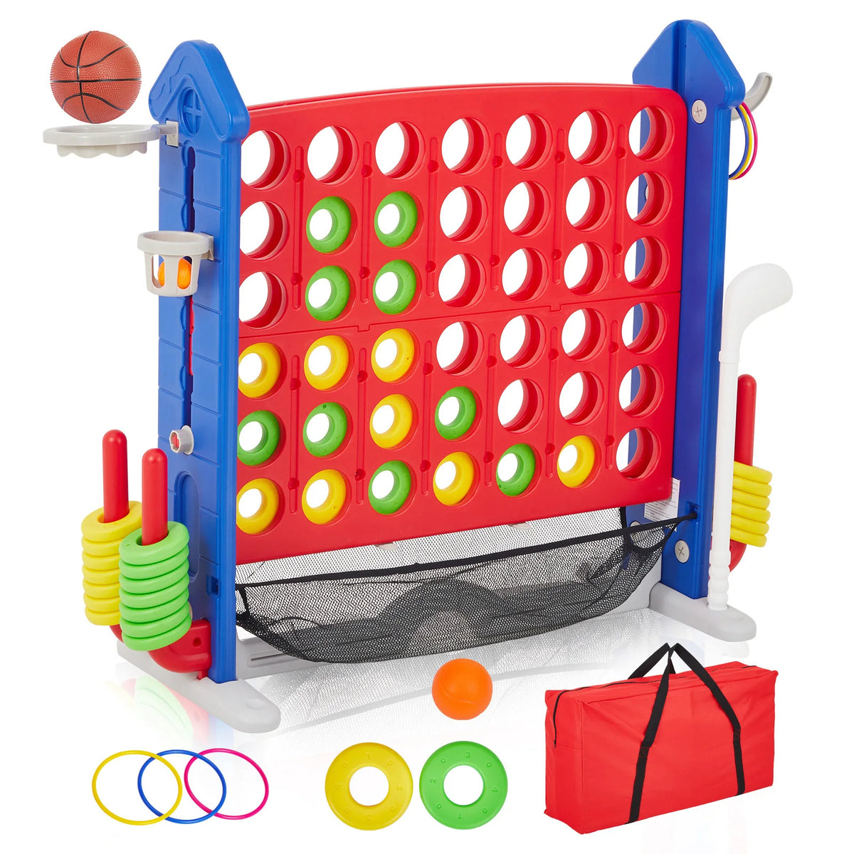 Outdoor Four In A Row Basketball And Ring Toss Game Set