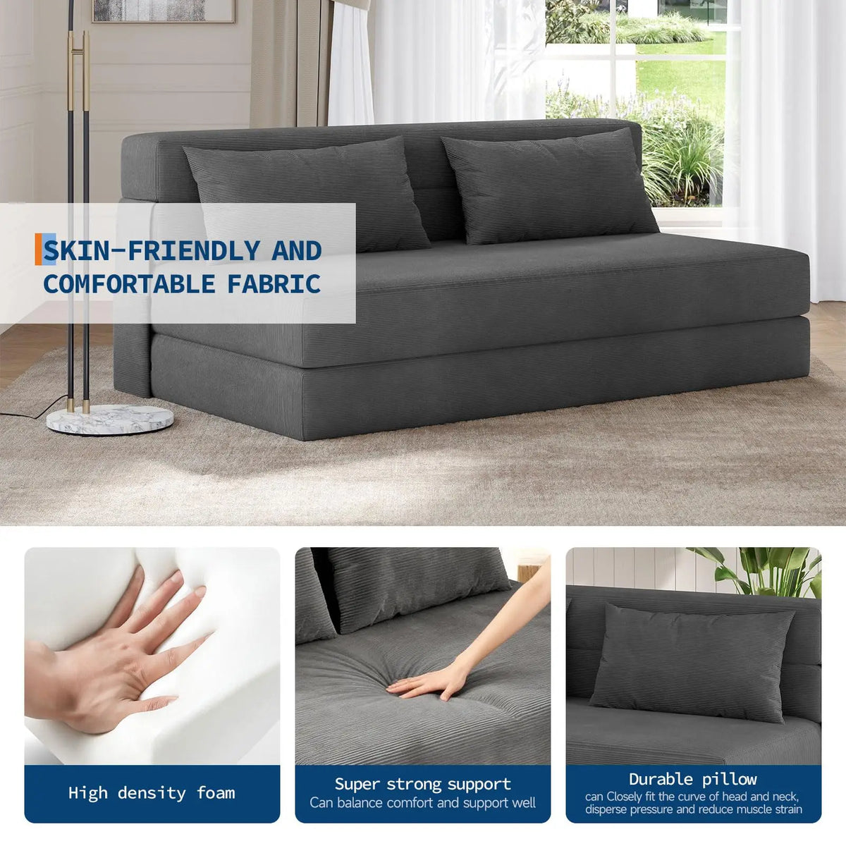 HiMISS Folding Convertible Sleeper Sofa Bed With Pillow