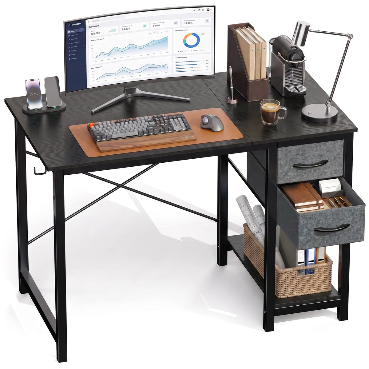MCQ Standing Office Desk With Drawers, Storage And Side Hook