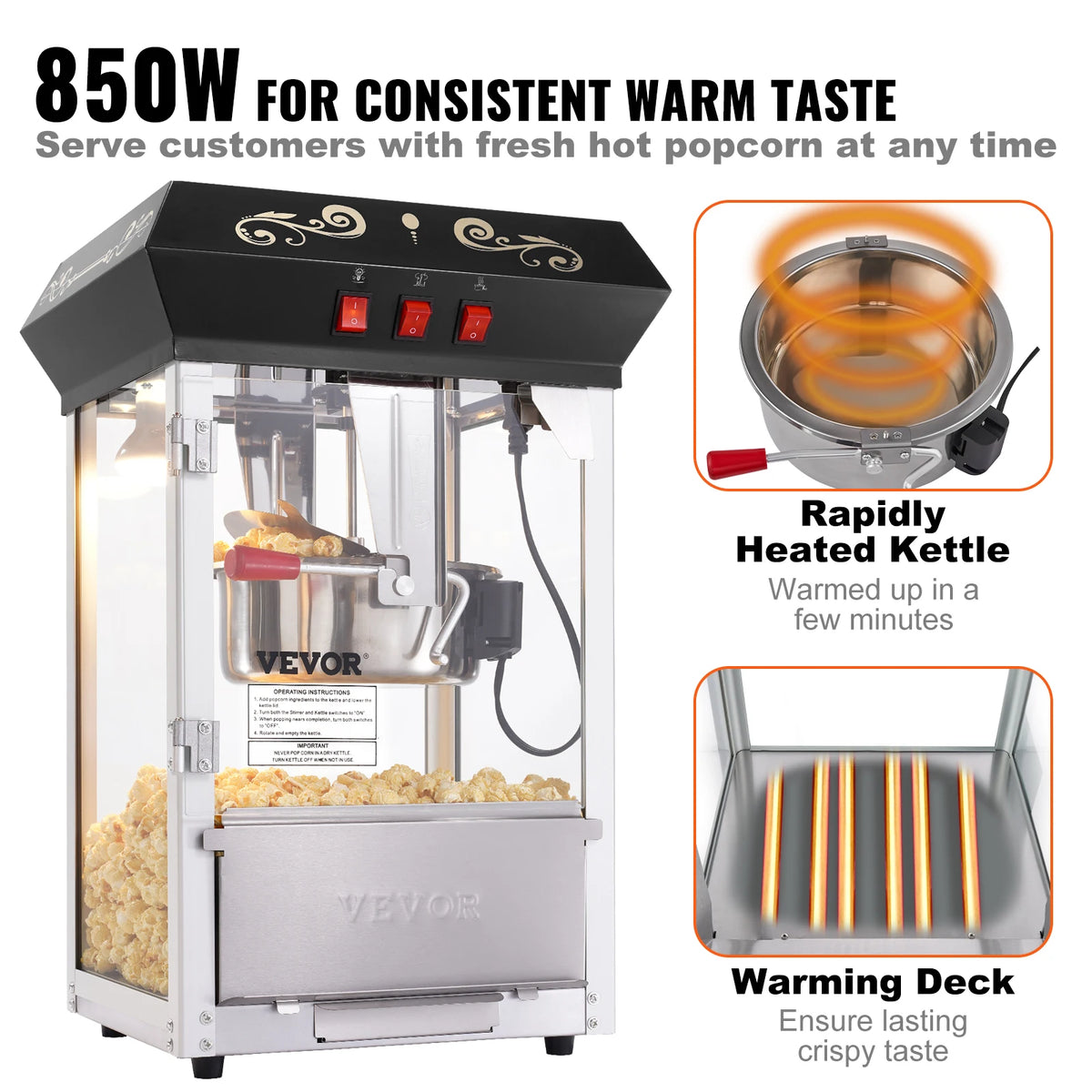 SucceBuy Commercial Countertop Popcorn Maker With Tempered Glass Display