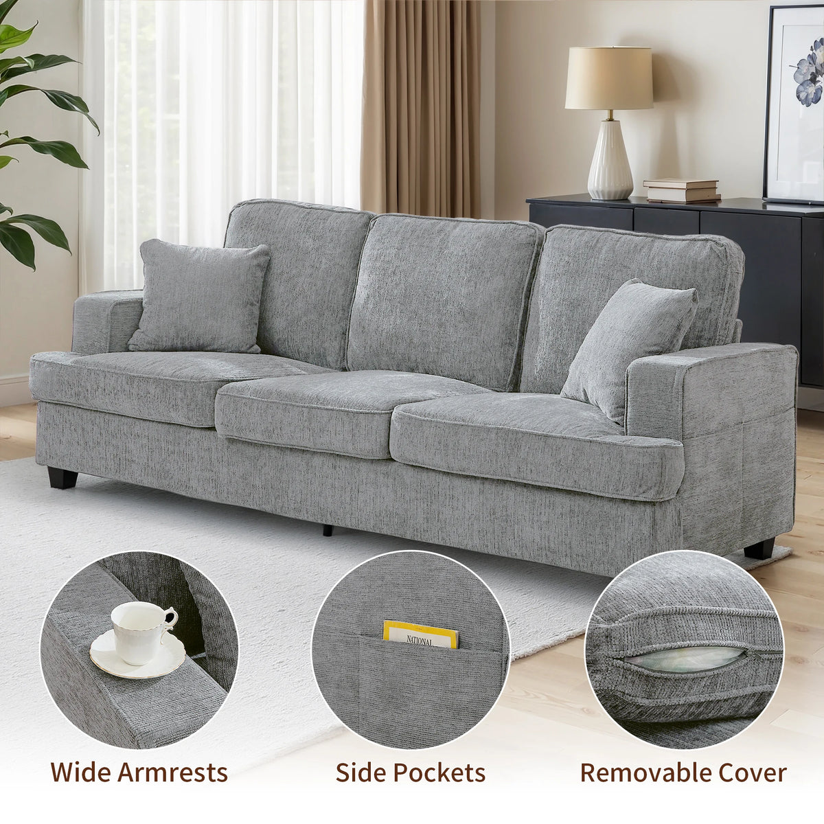 Modern Chenille Cloud Sofa With Soft Seats For Living Room