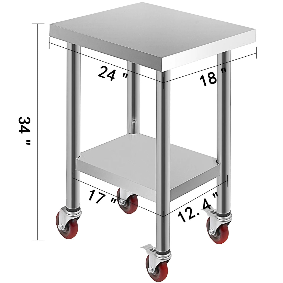 SucceBuy Stainless Steel Kitchen Prep Table With Backsplash And Casters