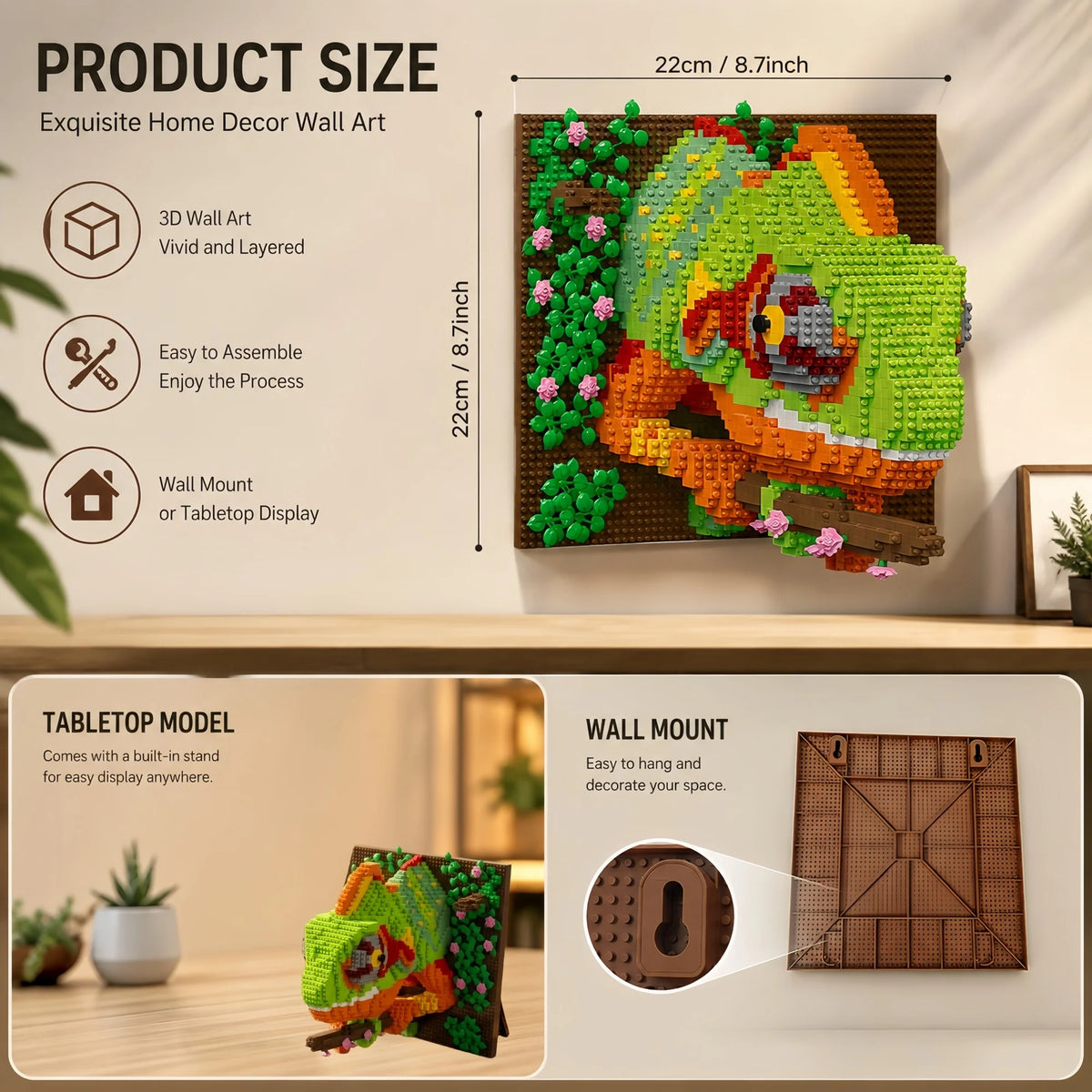 KNEW BUILT Chameleon 3D Animal Model Building Block Puzzle