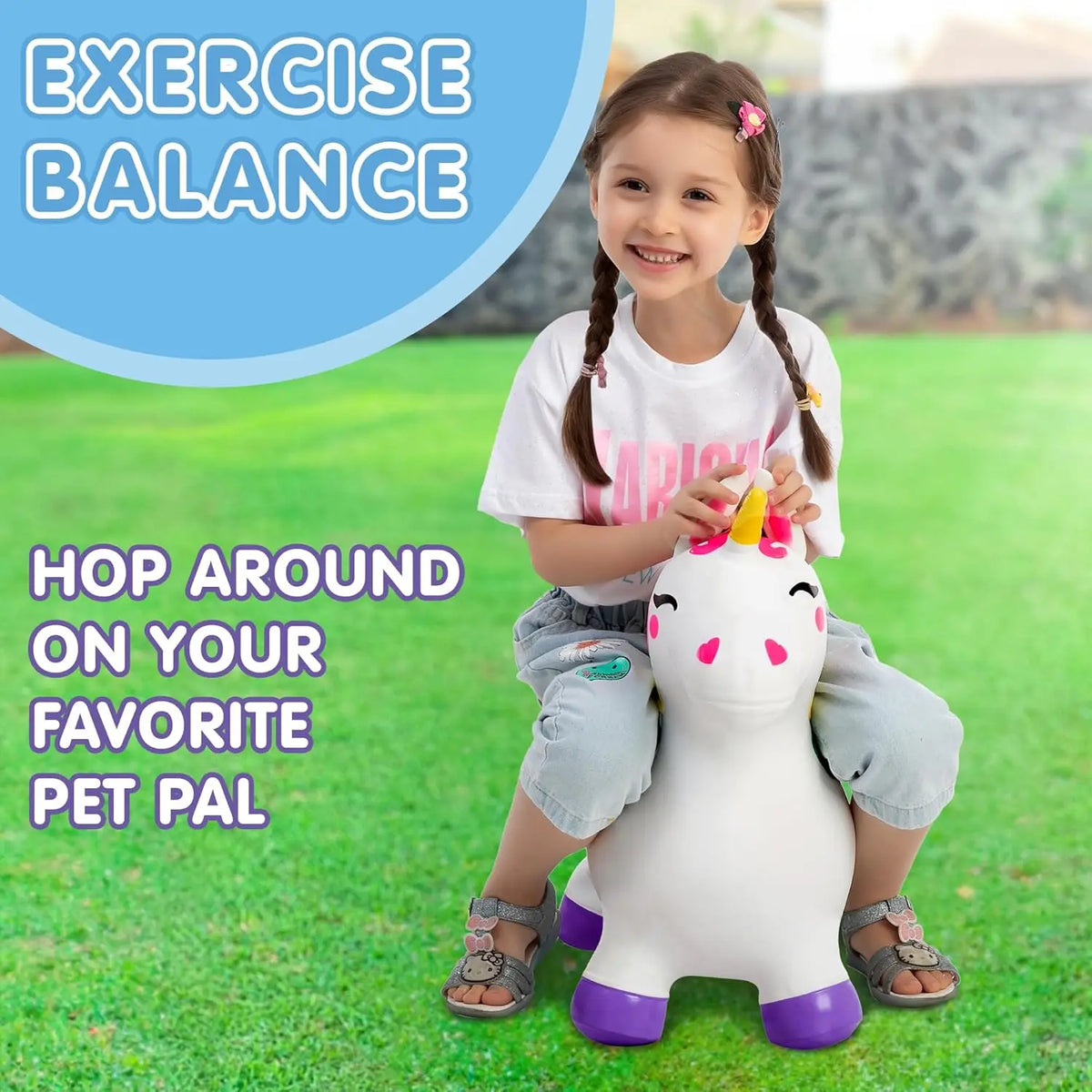 Joyfy Bouncy Unicorn Ride On Hopper Toy for Active Play