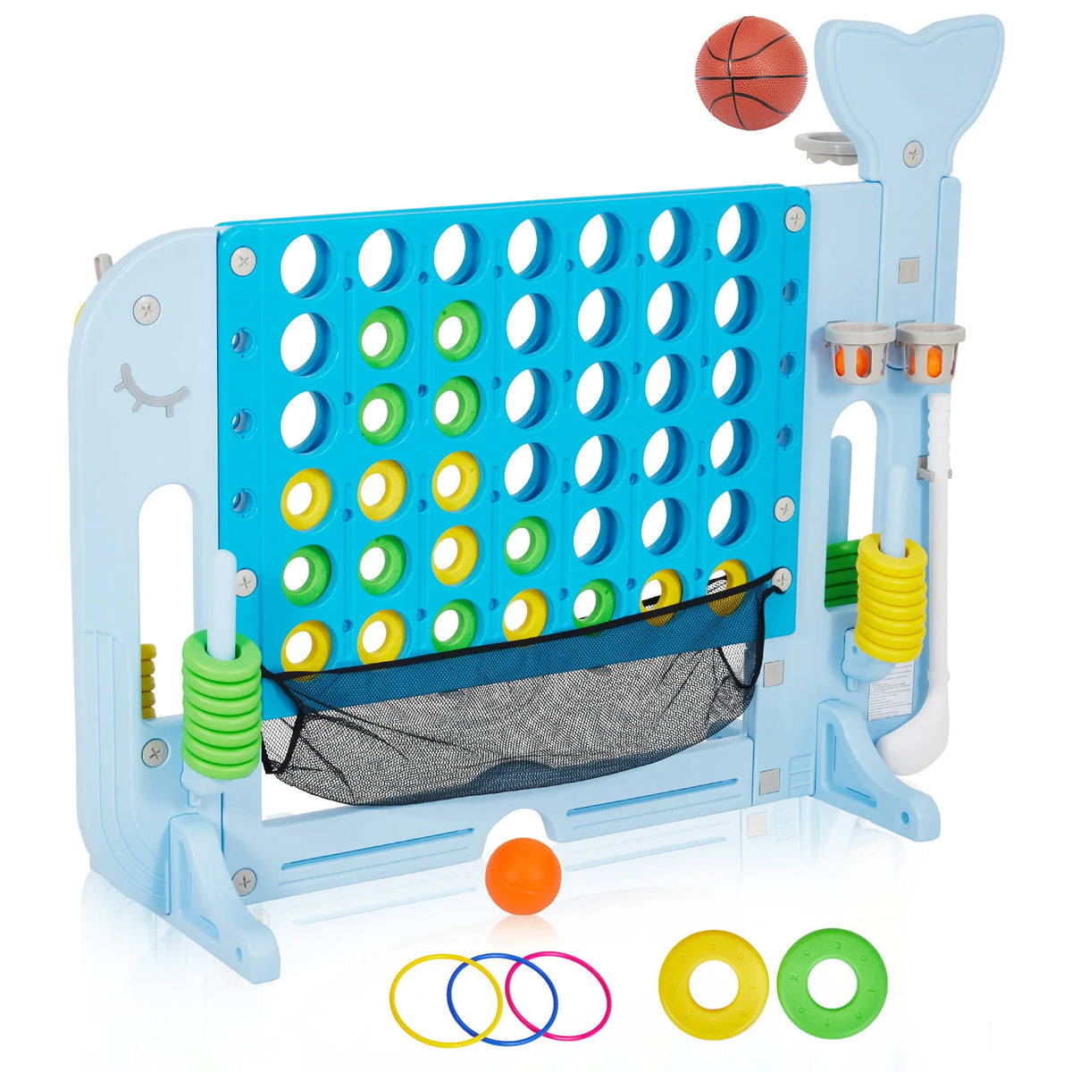 Outdoor Four In A Row Basketball And Ring Toss Game Set