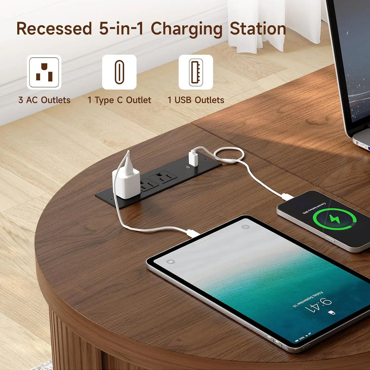 Onbrill Lift Top Office Desk With Usb Ports And Storage