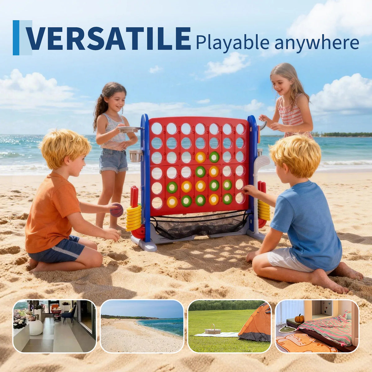 Outdoor Four In A Row Basketball And Ring Toss Game Set