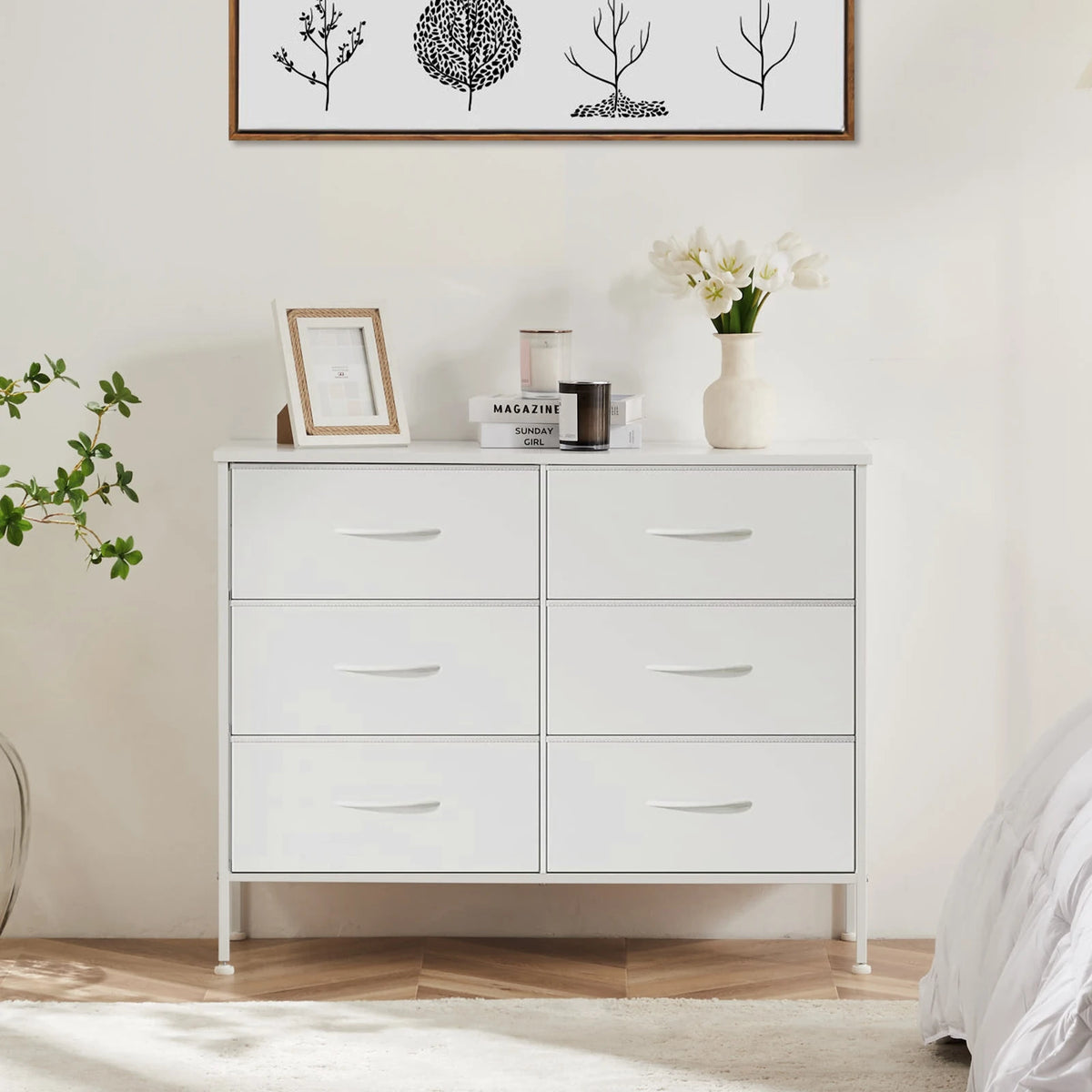 JHK Modern Fabric Storage Cabinet With Drawers For Living Room