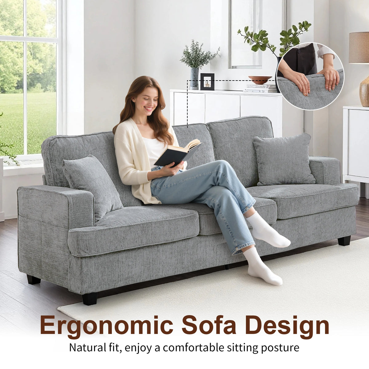 Modern Chenille Cloud Sofa With Soft Seats For Living Room