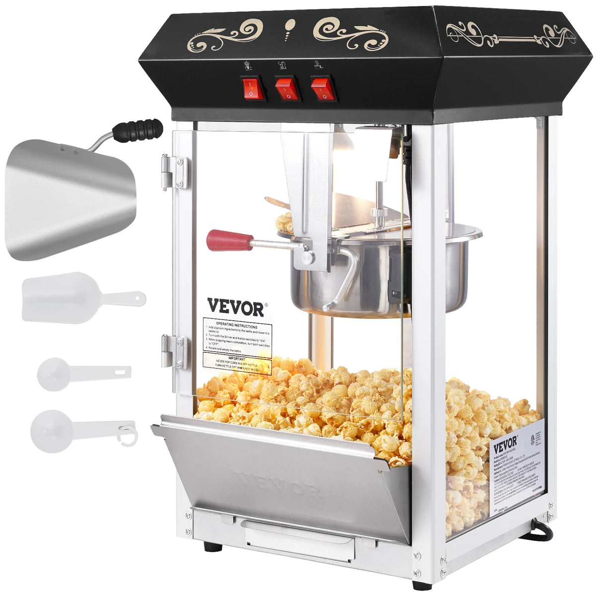 SucceBuy Commercial Countertop Popcorn Maker With Tempered Glass Display