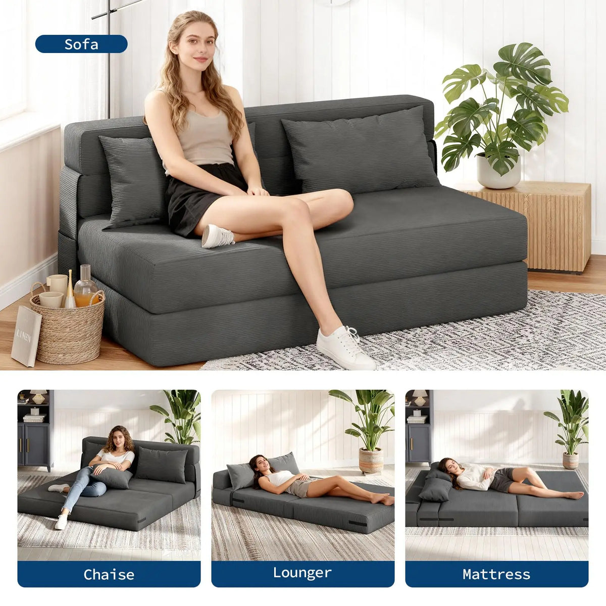 HiMISS Folding Convertible Sleeper Sofa Bed With Pillow