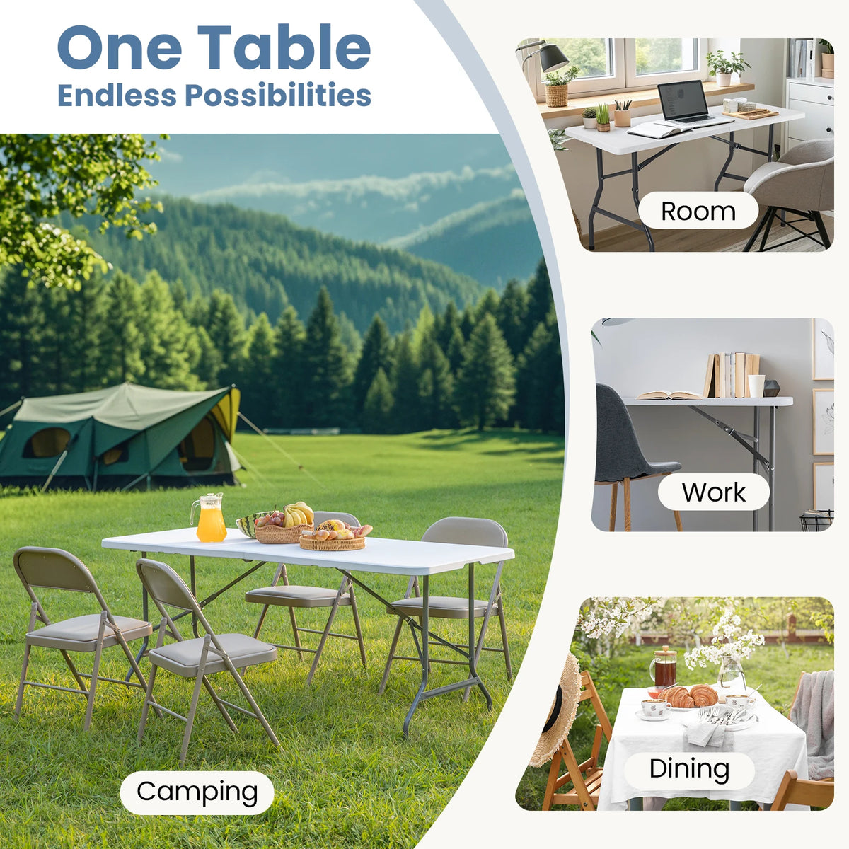 JHK Portable Folding Indoor Outdoor Table With Safety Lock