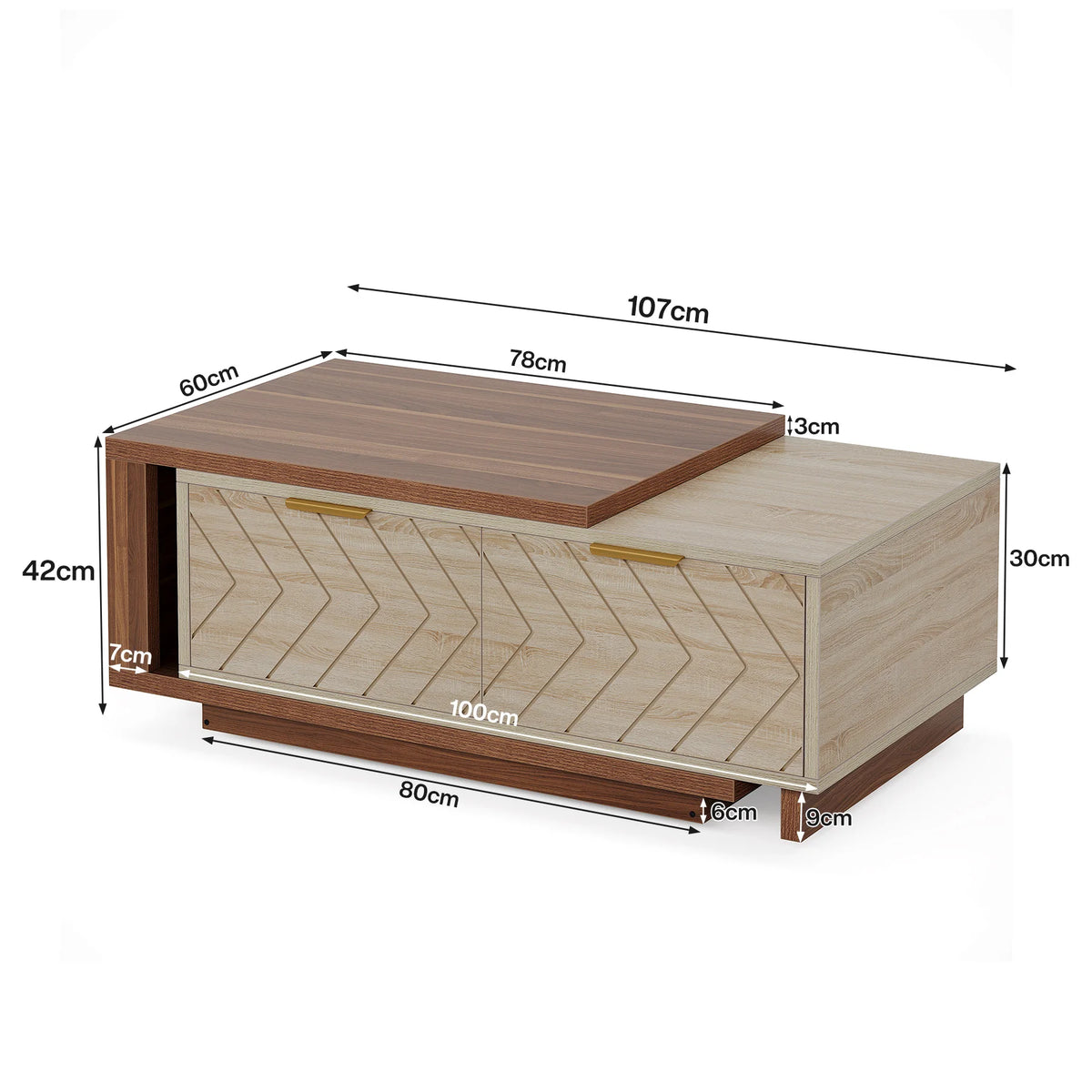 Tribesigns Extendable Reversible Wood Coffee Table With Two Storage Drawers