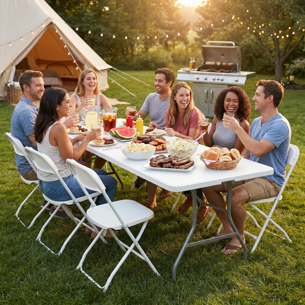 JHK Portable Folding Indoor Outdoor Table With Safety Lock