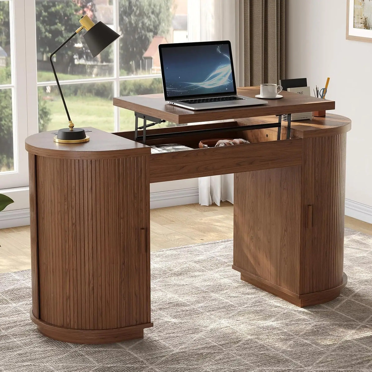 Onbrill Lift Top Office Desk With Usb Ports And Storage