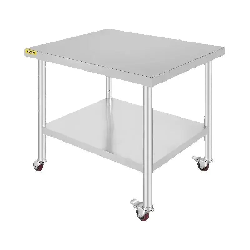 SucceBuy Stainless Steel Kitchen Prep Table With Backsplash And Casters