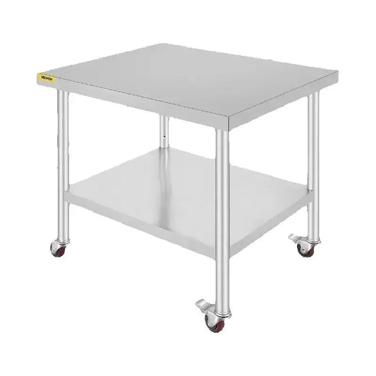 SucceBuy Stainless Steel Kitchen Prep Table With Backsplash And Casters